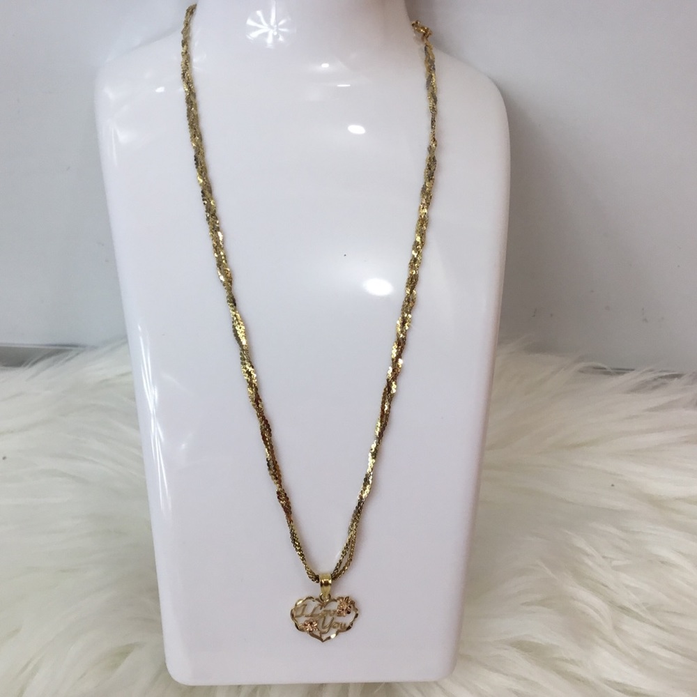SOLD—14 Karat Necklace with I Love You Pendant - Picture 1 of 6